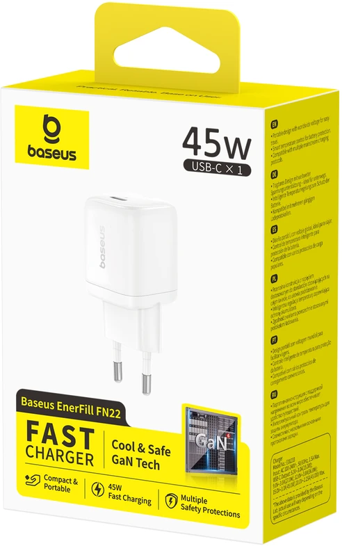 Baseus Sieninis įkroviklis EnerFill FN22 45W USB-C QC PD, baltas
