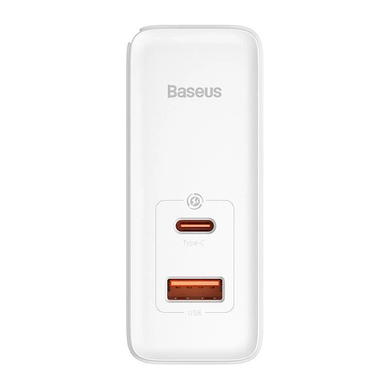 Baseus GaN5 Pro USB-C + USB sieninis įkroviklis, 100W + 1m laidas (baltas)