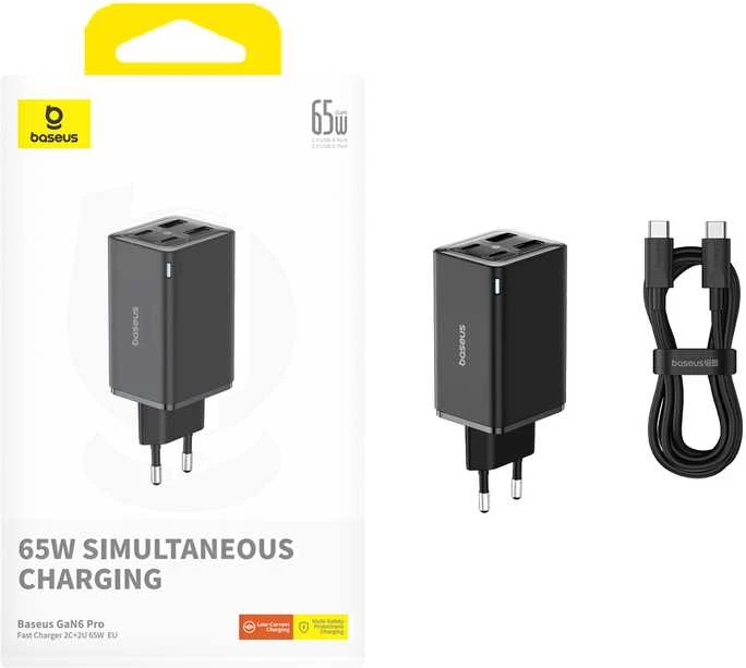 Baseus GAN6 Pro greitas įkroviklis, 2xUSB-C + 2xUSB, 65W (juodas)