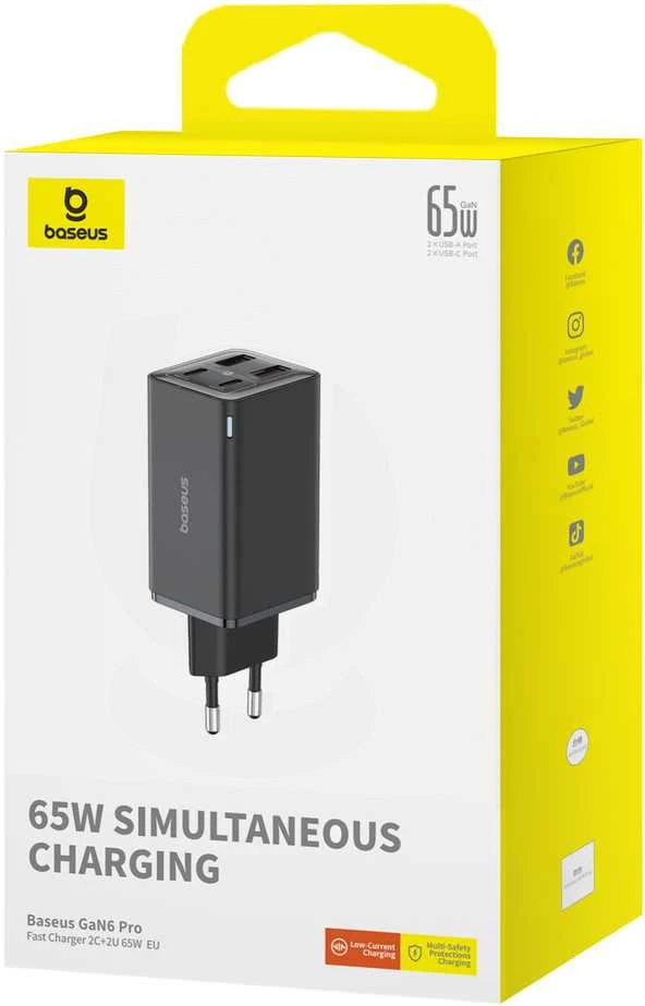 Baseus GAN6 Pro greitas įkroviklis, 2xUSB-C + 2xUSB, 65W (juodas)