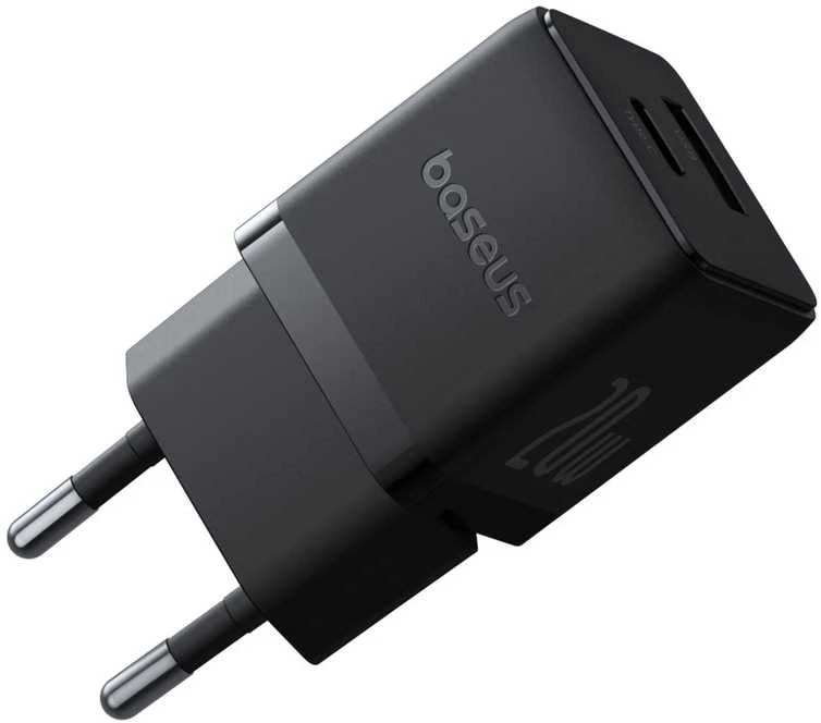Baseus Sieninis įkroviklis Palm 20W USB + USB-C QC3.0 PD3.0 su USB-C kabeliu 1m, juodas