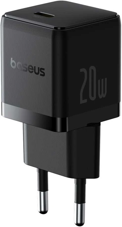 Baseus Sieninis įkroviklis Palm 20W USB-C QC3.0 PD3.0 su USB-C kabeliu 1m, juodas