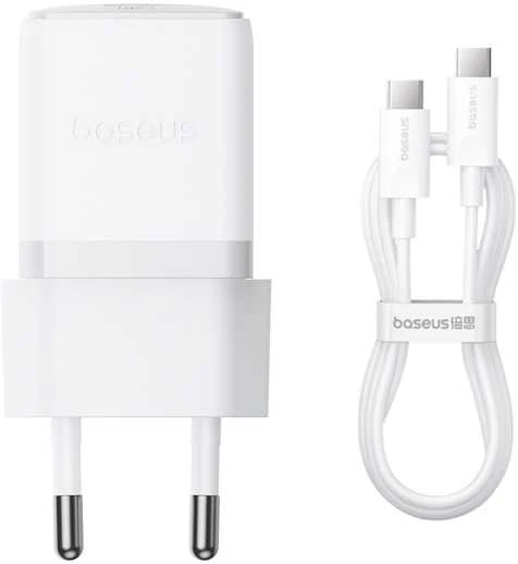 Baseus Sieninis įkroviklis Palm 30W USB-C QC3.0 PD3.0 su USB-C kabeliu 1m, baltas