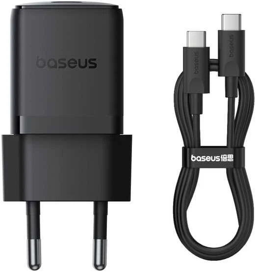 Baseus Sieninis įkroviklis Palm 30W USB-C QC3.0 PD3.0 su USB-C kabeliu 1m, juodas