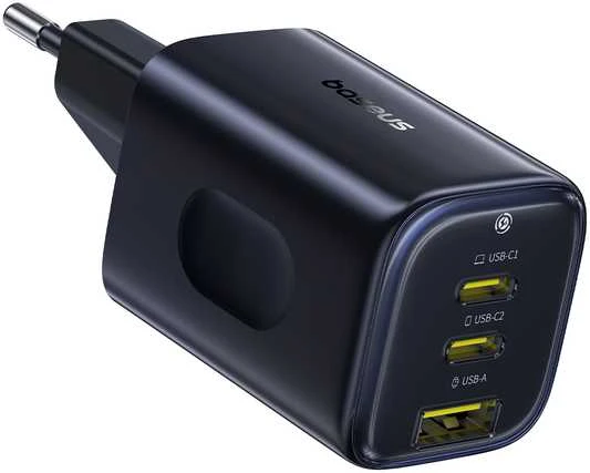 Baseus Sieninis įkroviklis PicoGo AE11 67W USB-A + 2xUSB-C QC PD, juodas