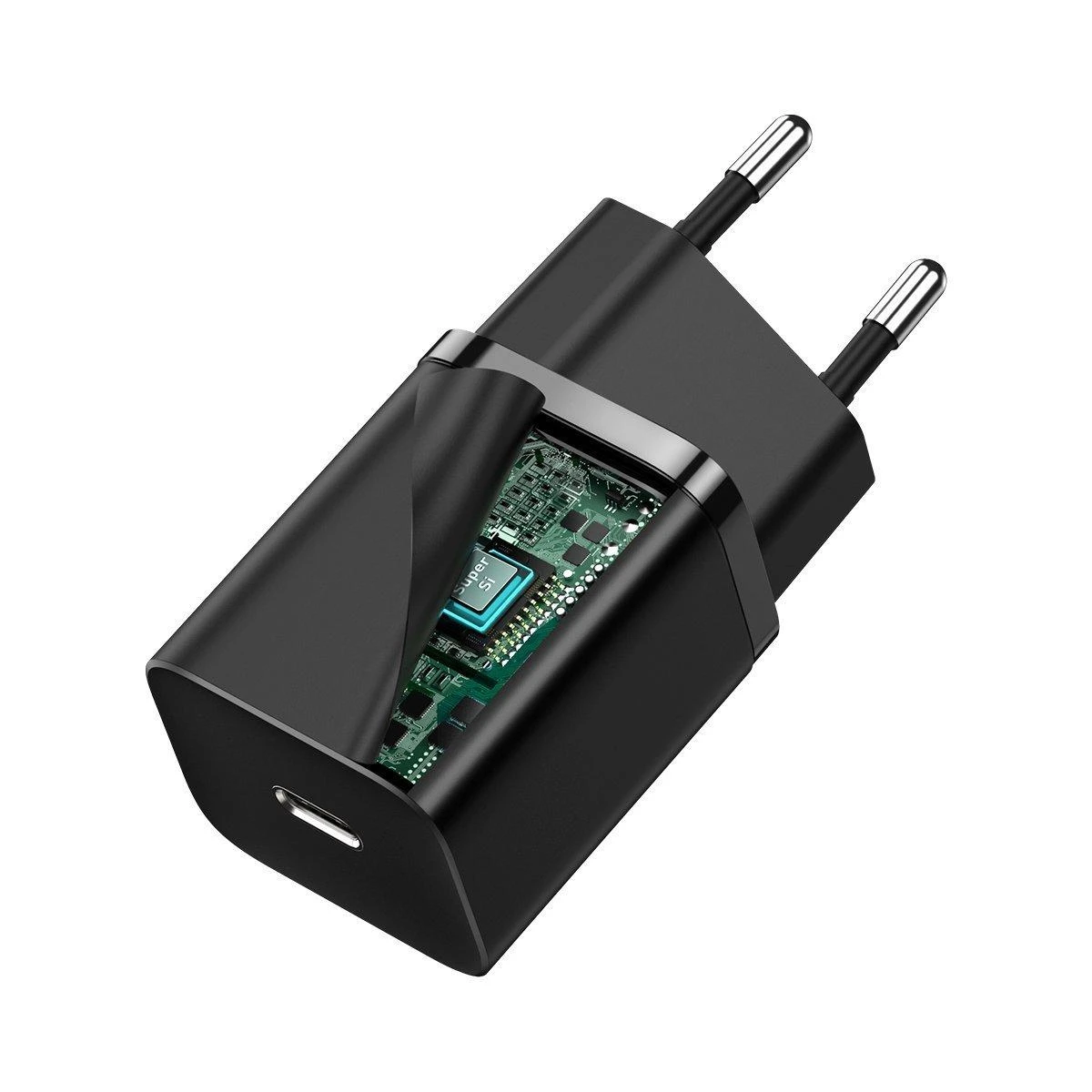 Baseus Sieninis įkroviklis Super Si 30W USB-C QC3.0 PD, juodas