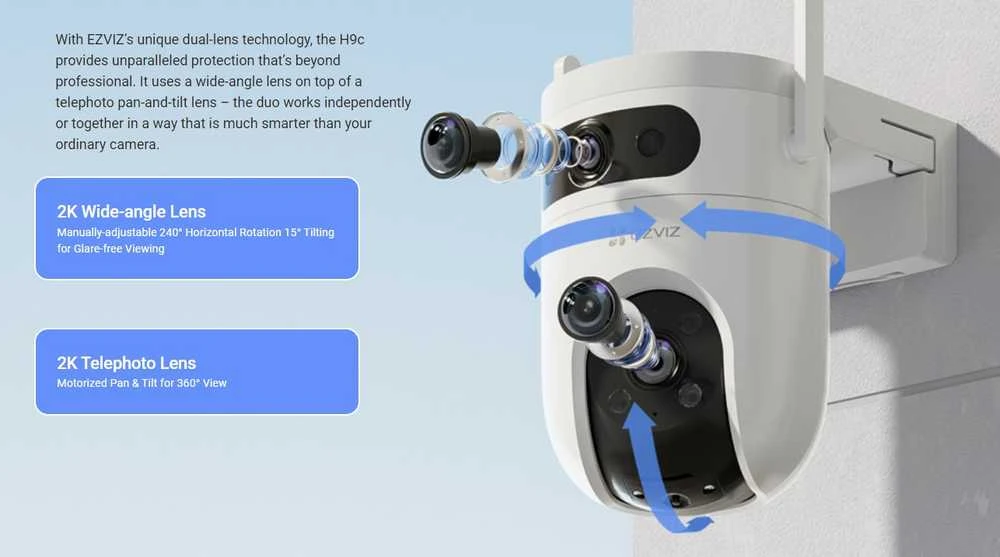 EZVIZ CS-H9C lauko valdoma ir kryptinė kamera (5 MP + 5 MP, dviejų lęšių)
