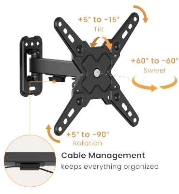 Cabletech Universalus sieninis laikiklis LED televizoriui (13–43 coliai), reguliuojamas vertikaliai ir horizontaliai