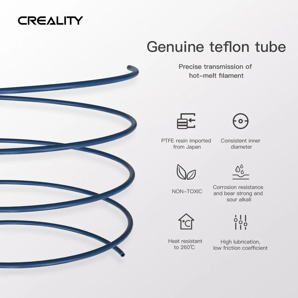 Creality PTFE vamzdelis su techninėmis specifikacijomis