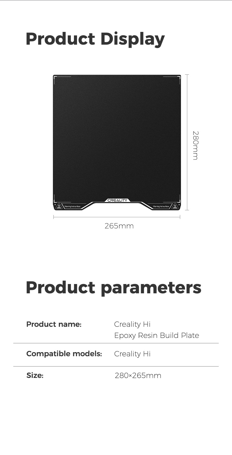 3D spausdinimo paviršius epoksidinis 260x260mm skirtas Creality Hi, magnetas nekomplektuojamas aprašymas - Prekės nuotrauka