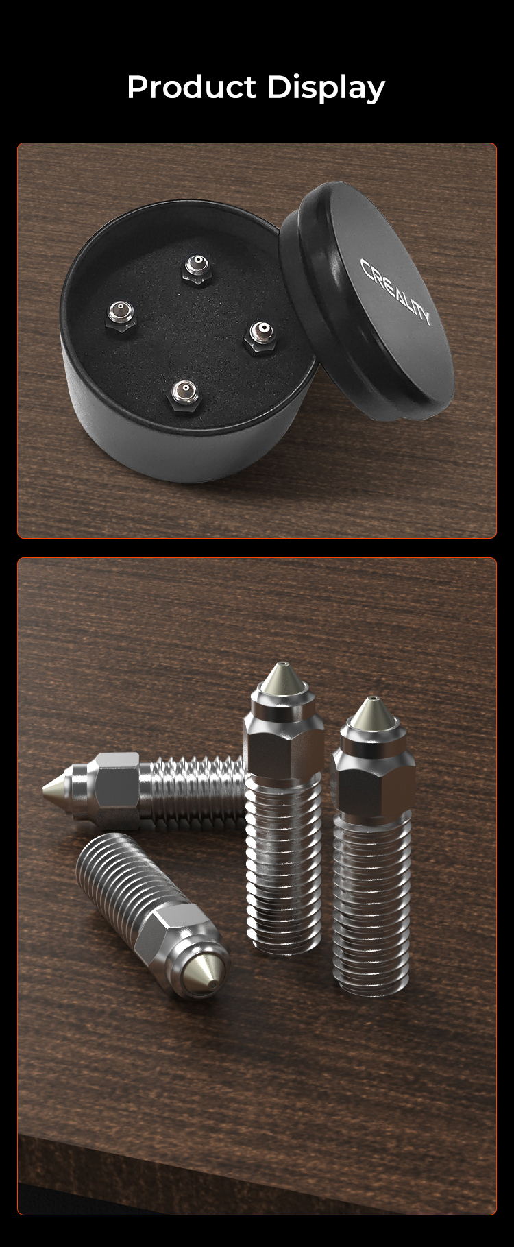3D spausdintuvo purkštukų komplektas bimetal konstrukcija (2x0.4mm 0.6mm 0.8mm) skirti K1/K1Max, CR-M4, ENDER-3V3KE spausdintuvams CREALITY aprašymas - Prekės nuotrauka