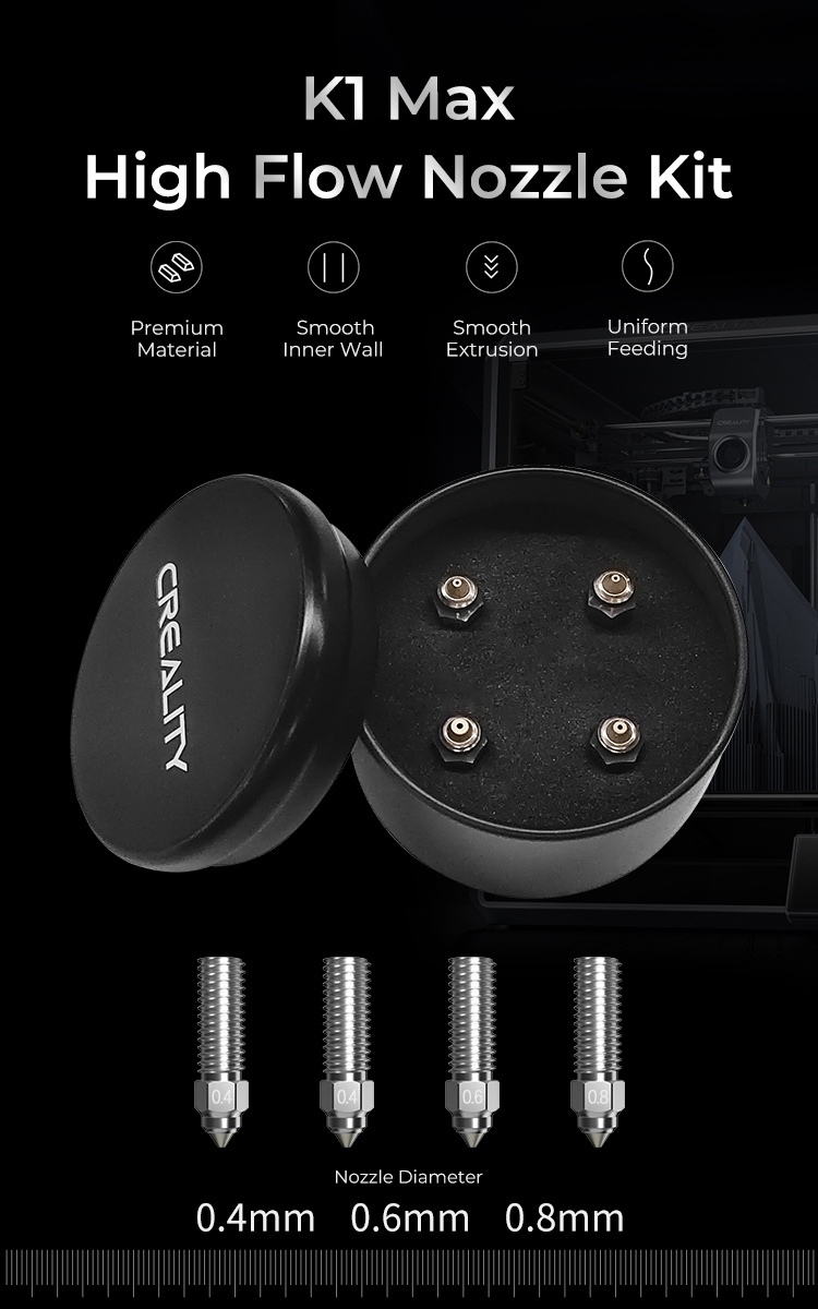 3D spausdintuvo purkštukų komplektas bimetal konstrukcija (2x0.4mm 0.6mm 0.8mm) skirti K1/K1Max, CR-M4, ENDER-3V3KE spausdintuvams CREALITY aprašymas - Prekės nuotrauka