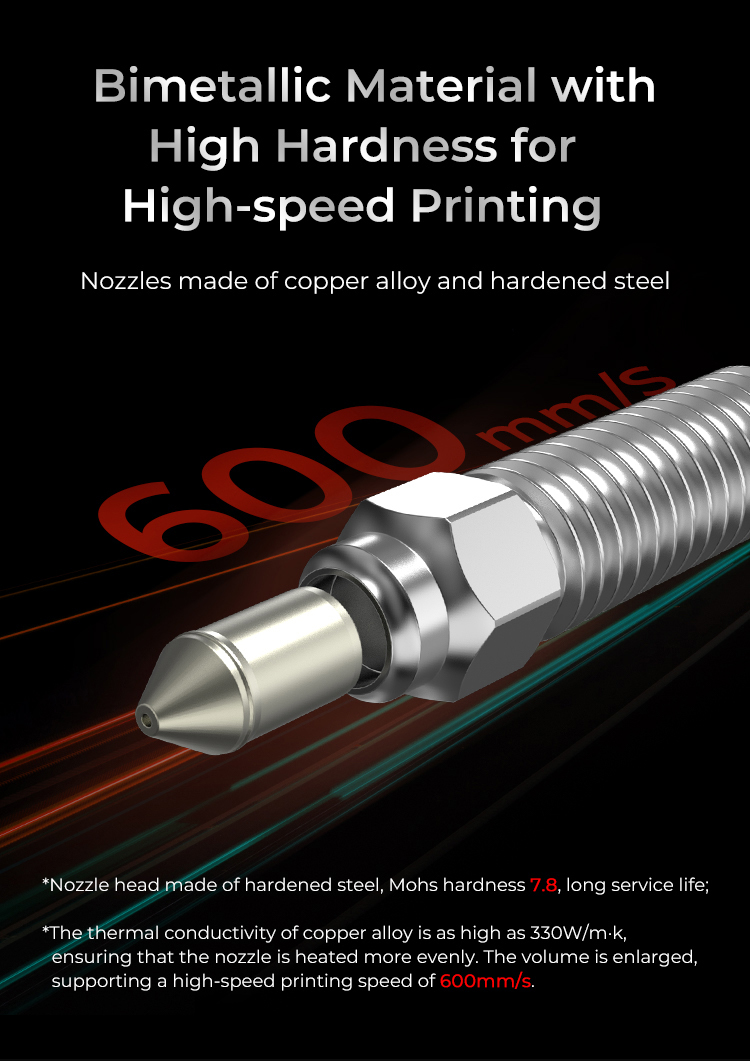 3D spausdintuvo purkštukų komplektas bimetal konstrukcija (2x0.4mm 0.6mm 0.8mm) skirti K1/K1Max, CR-M4, ENDER-3V3KE spausdintuvams CREALITY aprašymas - Prekės nuotrauka