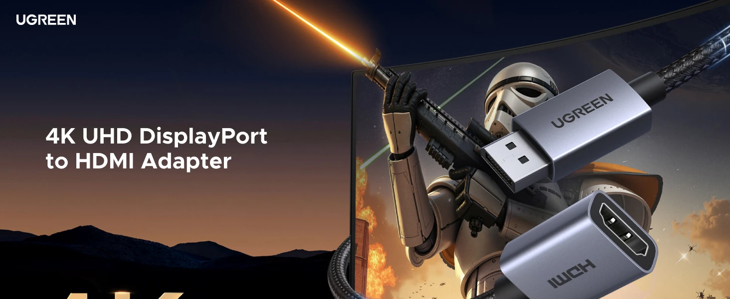 Adapteris DisplayPort kištukas HDMI lizdas 4K@30Hz 0.2m DP133 UGREEN aprašymas - Prekės nuotrauka