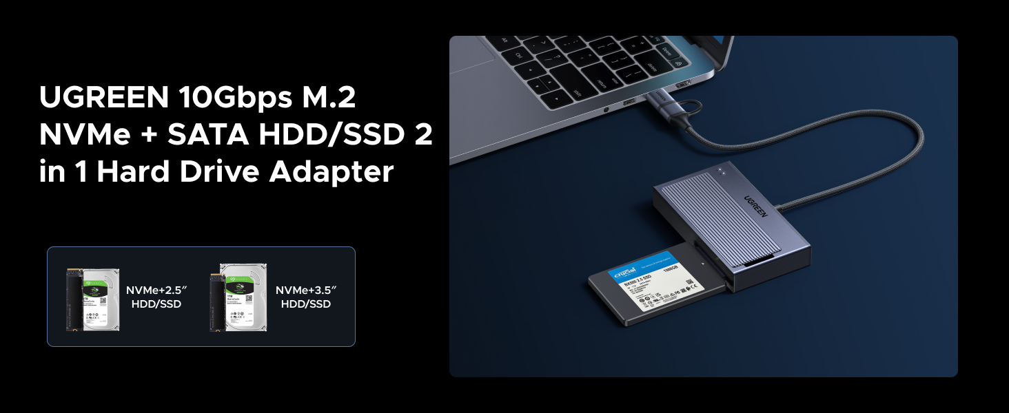 Adapteris M.2 NVMe/SATA UGREEN D320 USB 3.2 USB–USB-C aprašymas - Prekės nuotrauka