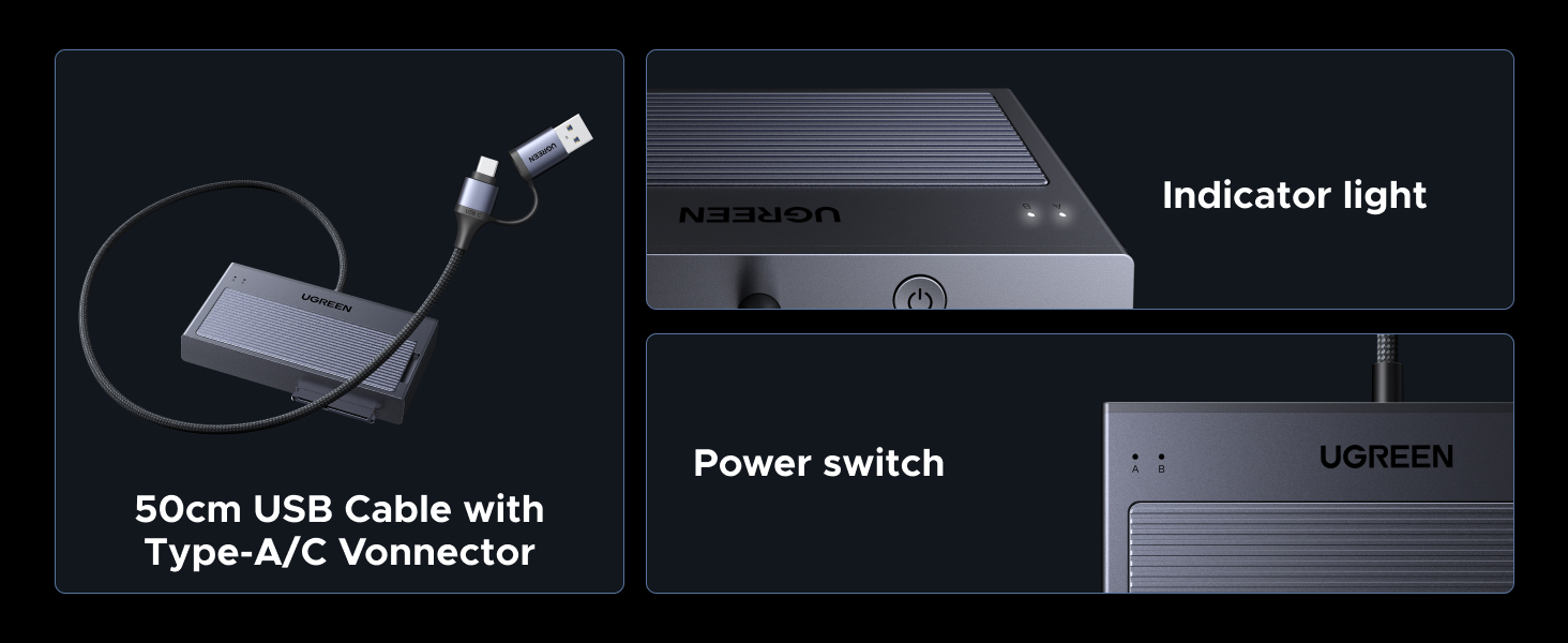 Adapteris M.2 NVMe/SATA UGREEN D320 USB 3.2 USB–USB-C aprašymas - Prekės nuotrauka
