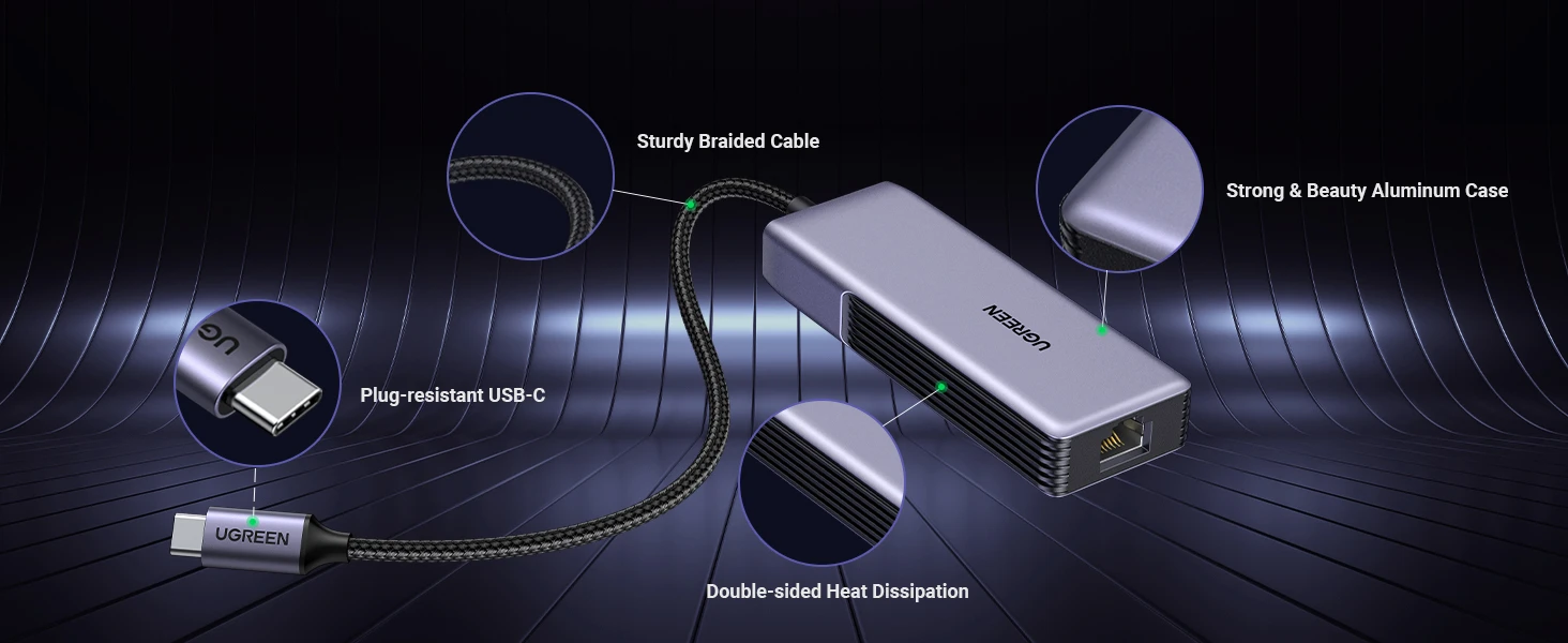 Tinklo adapteris Ugreen UGCM848USB-C į RJ45, 5GbE (juodas) aprašymas - Prekės nuotrauka