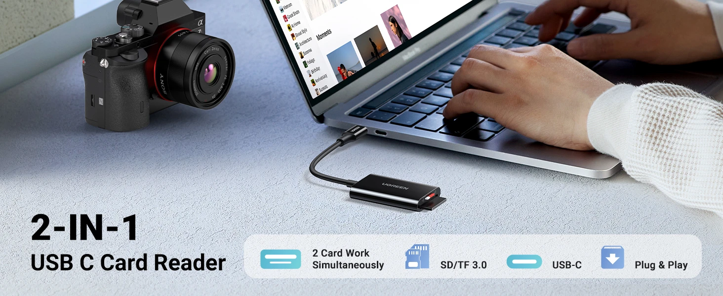 Ugreen Atminties kortelių Micro SD, SD skaitytuvas USB-C 3.1, juodas aprašymas - Prekės nuotrauka