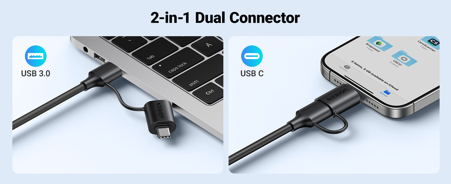 Ugreen Atminties kortelių Micro SD, SD skaitytuvas USB 3.0/USB-C OTG su 2xUSB-A prievadais aprašymas - Prekės nuotrauka
