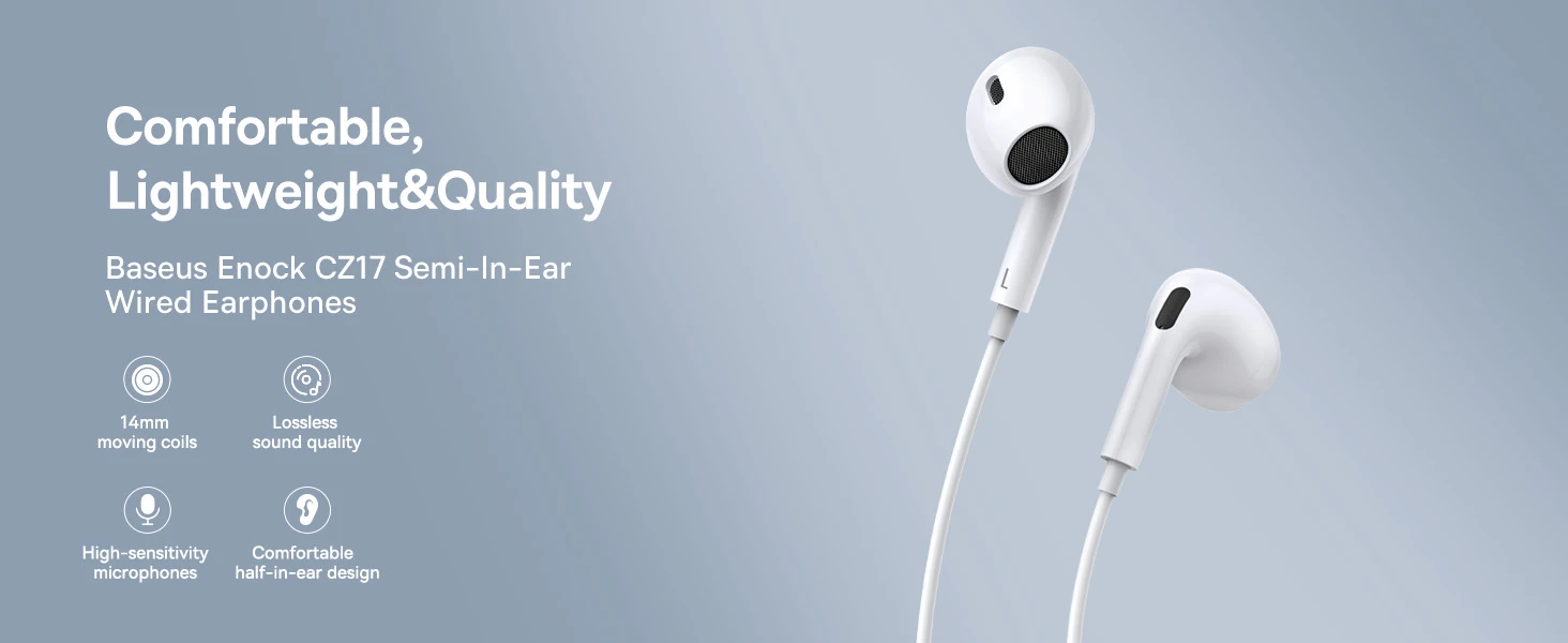 Baseus Ausinės su mikrofonu 1.1m (USB-C kištukas) Encok CZ17, baltos aprašymas - Prekės nuotrauka