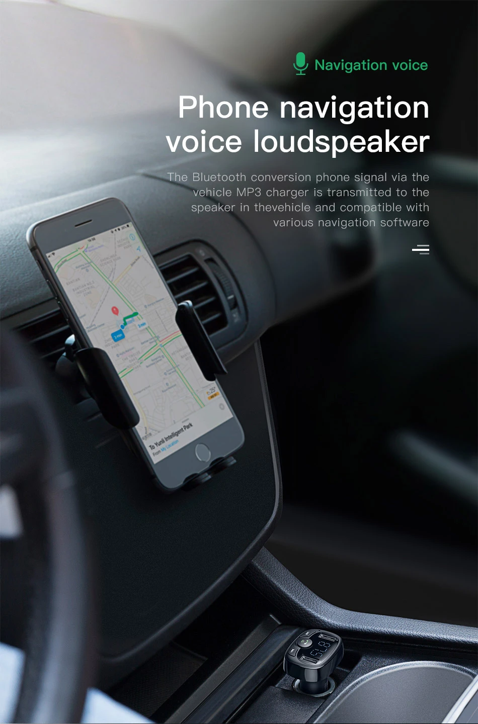 Baseus Automobilinis FM moduliatorius, įkroviklis su Bluetooth 12-24V 2xUSB 3.4A, juodas aprašymas - Prekės nuotrauka