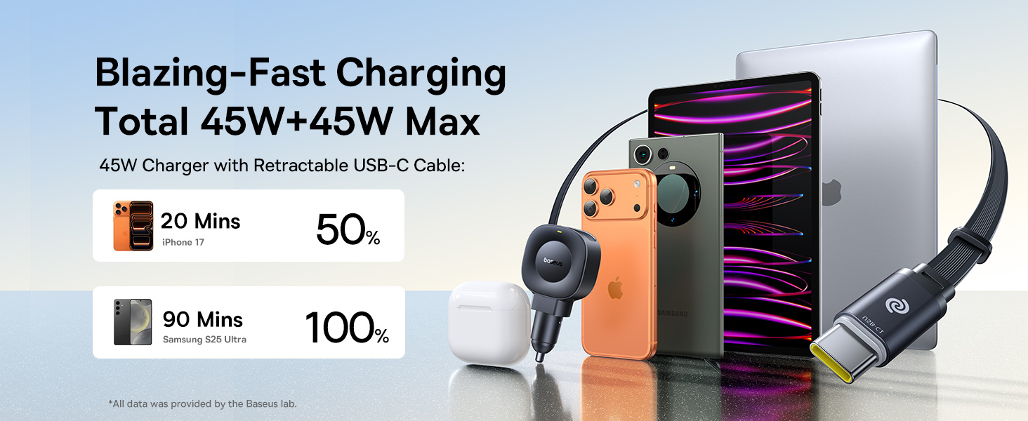Baseus Automobilinis įkroviklis 12-24V 45W USB-C PD su ištraukiamu 0.8m USB-C laidu PrimeTrip VR2, juodas aprašymas - Prekės nuotrauka