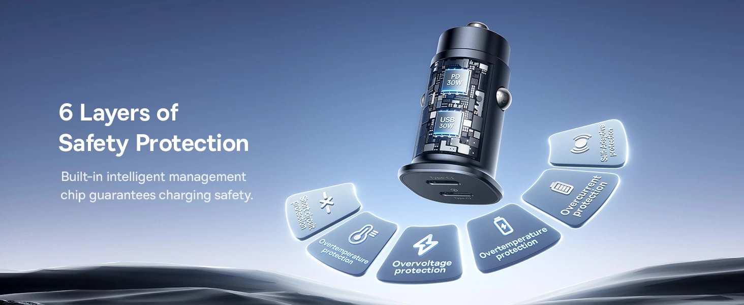 Baseus Automobilinis įkroviklis GoTrip 30W 12-24V USB-A + USB-C QC PD, juodas aprašymas - Prekės nuotrauka
