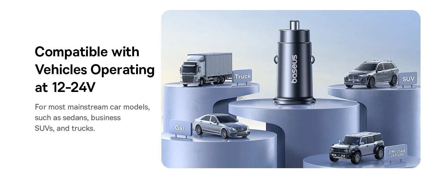 Baseus Automobilinis įkroviklis GoTrip 30W 12-24V USB-A + USB-C QC PD, juodas aprašymas - Prekės nuotrauka