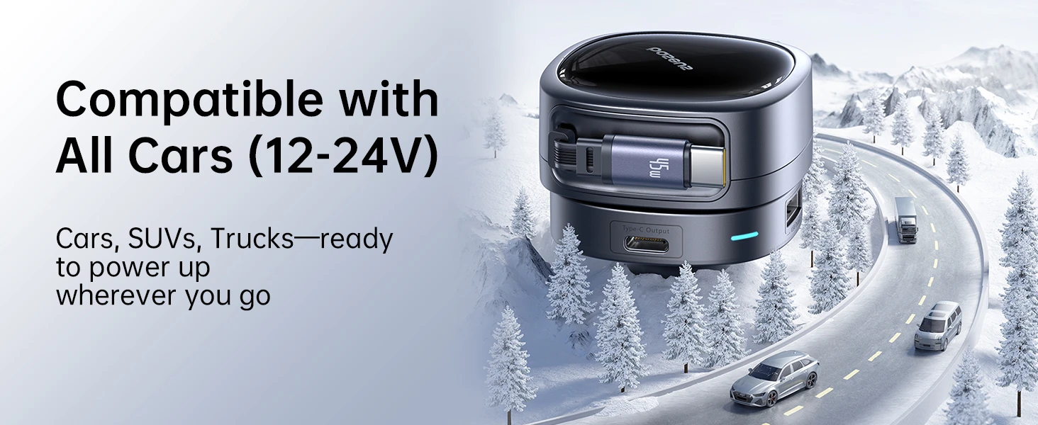 Baseus PrimeTrip VR1 60W USB-A USB-C ze zwijanym kablem USB-C - juoda aprašymas - Prekės nuotrauka