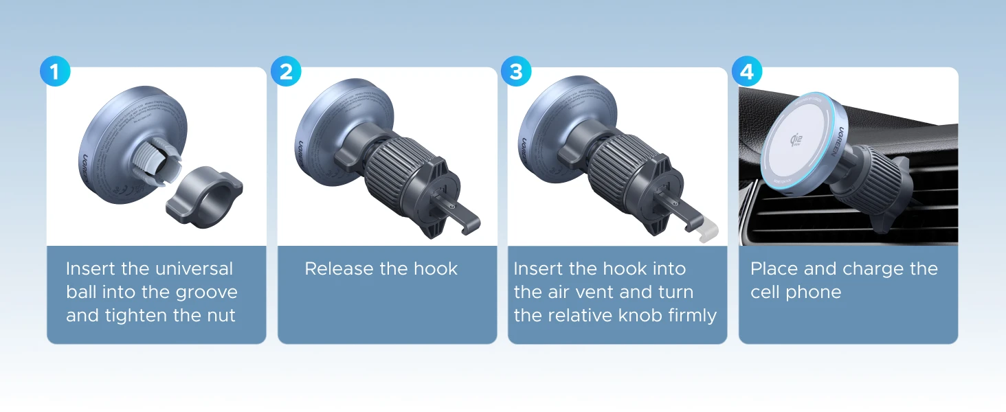 Ugreen Automobilinis magnetinis laikiklis MagFlow su belaidžiu Qi2 įkrovimu 25W, pilkas aprašymas - Prekės nuotrauka