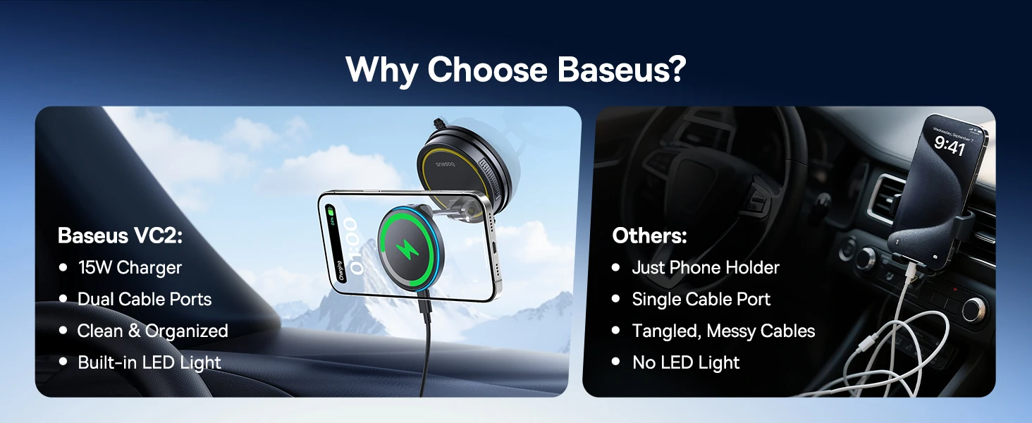 Baseus Automobilinis magnetinis laikiklis telefonams su belaidžiu įkrovimu 15W PrimeTrip VC2 Flex Pro, juodas aprašymas - Prekės nuotrauka