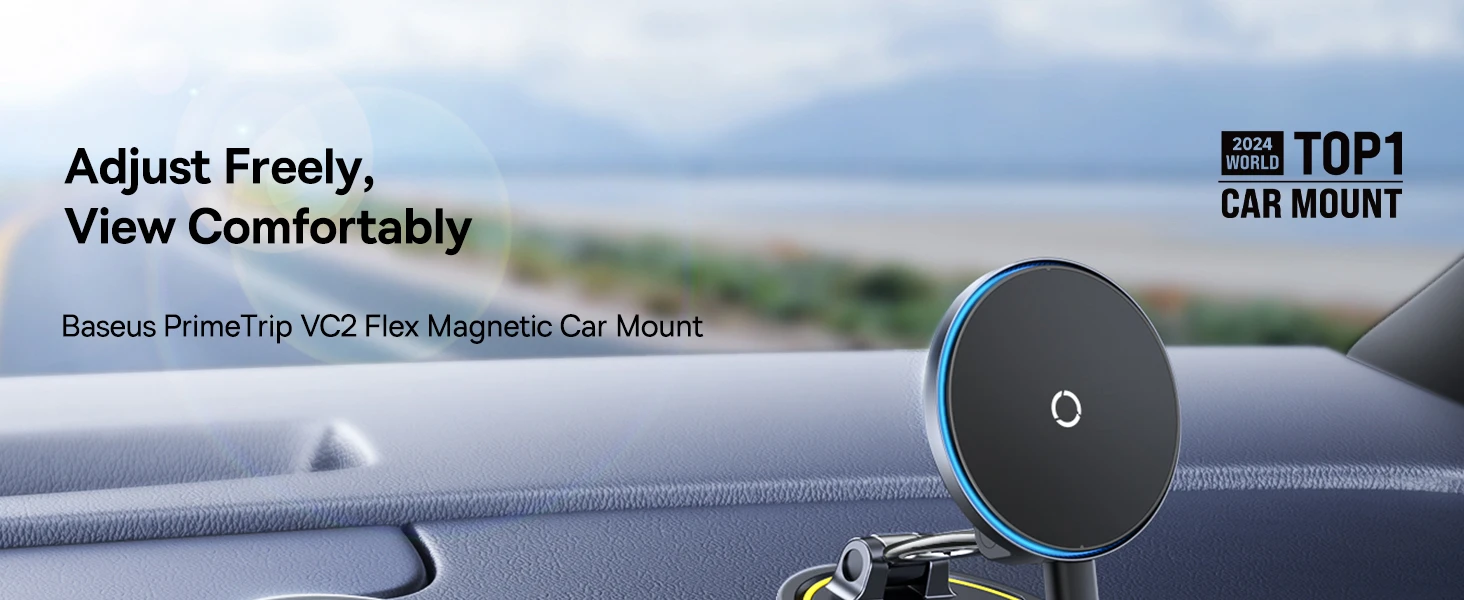 Baseus Automobilinis magnetinis laikiklis telefonams su belaidžiu įkrovimu 15W PrimeTrip VC2 Flex Pro, juodas aprašymas - Prekės nuotrauka