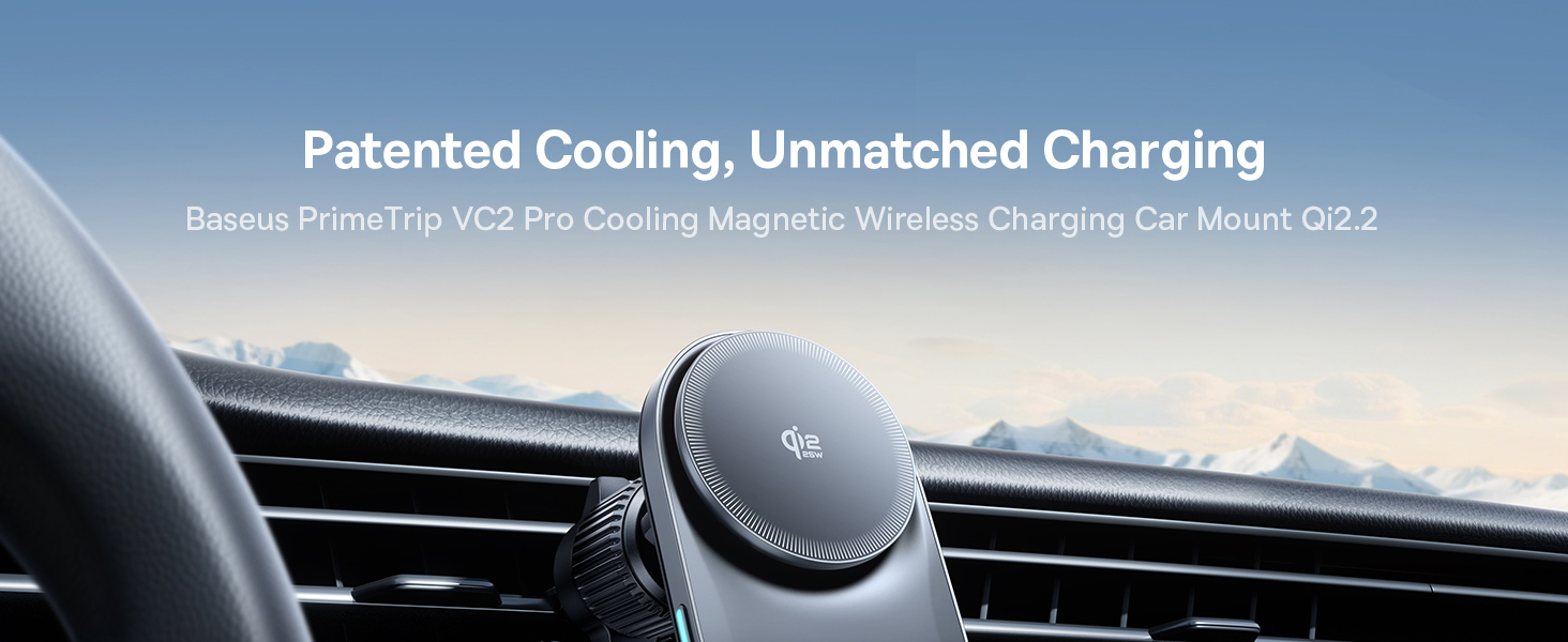 Baseus Automobilinis magnetinis laikiklis telefonams su belaidžiu Qi2.2 įkrovimu 25W PrimeTrip VC2 Pro, juodas aprašymas - Prekės nuotrauka