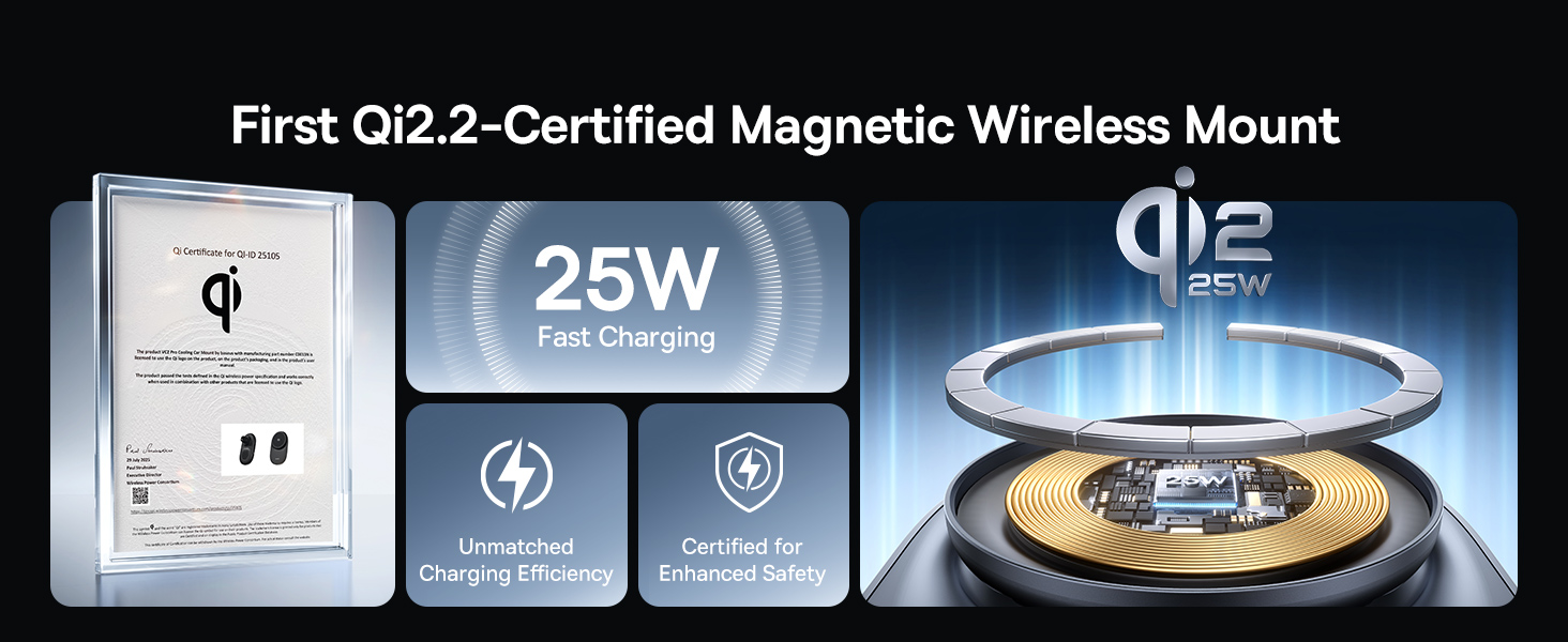 Baseus Automobilinis magnetinis laikiklis telefonams su belaidžiu Qi2.2 įkrovimu 25W PrimeTrip VC2 Pro, juodas aprašymas - Prekės nuotrauka