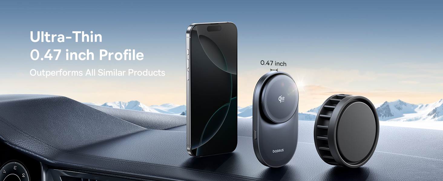 Baseus Automobilinis magnetinis laikiklis telefonams su belaidžiu Qi2.2 įkrovimu 25W PrimeTrip VC2 Pro, juodas aprašymas - Prekės nuotrauka