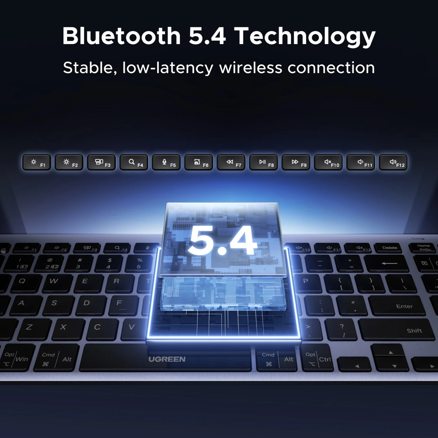 Ugreen Belaidė kompiuterio klaviatūra 2.4GHz / Bluetooth 5.4 įkraunama USB-C aprašymas - Prekės nuotrauka