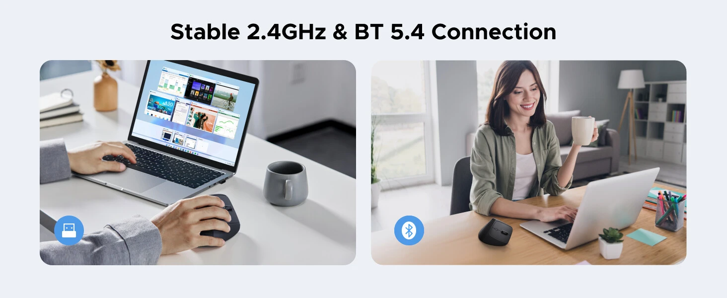 Ugreen Belaidė vertikali pelė 2.4GHz / Bluetooth 5.4 (reguliuojamas DPI), juoda aprašymas - Prekės nuotrauka