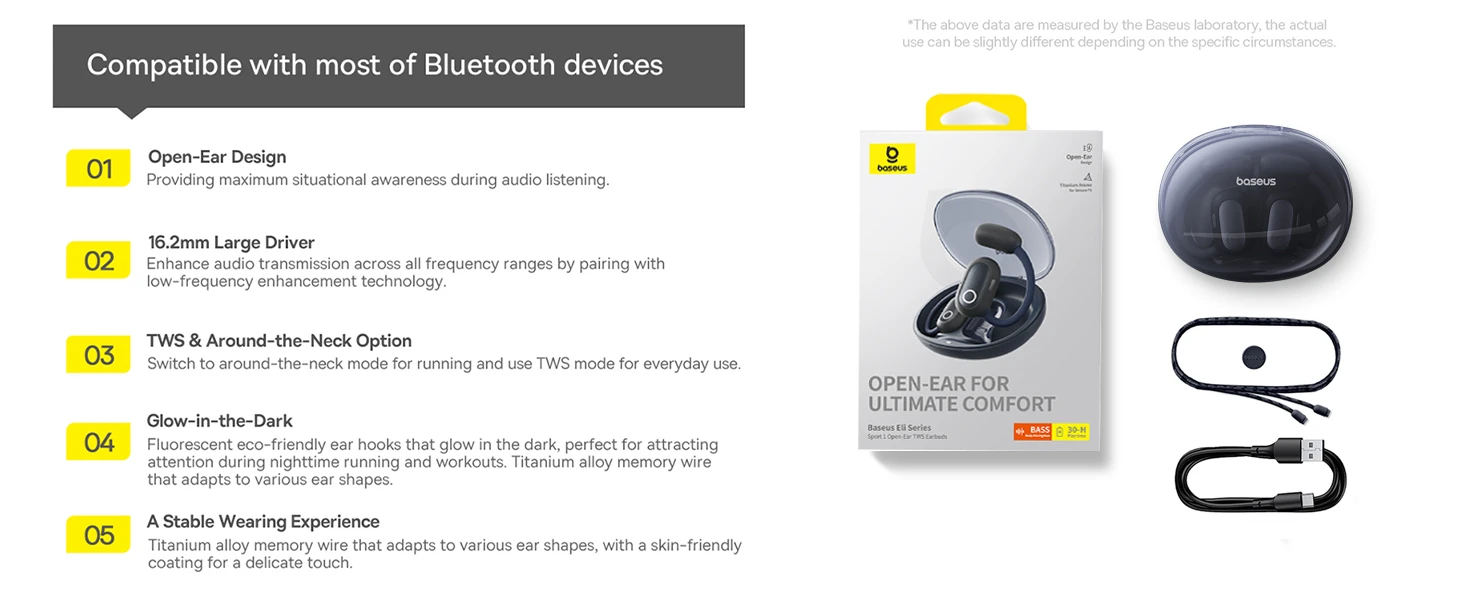 Baseus Belaidės Bluetooth 5.3 ausinės Eli Sport 1 su įkrovimo dėklu, juodos aprašymas - Prekės nuotrauka