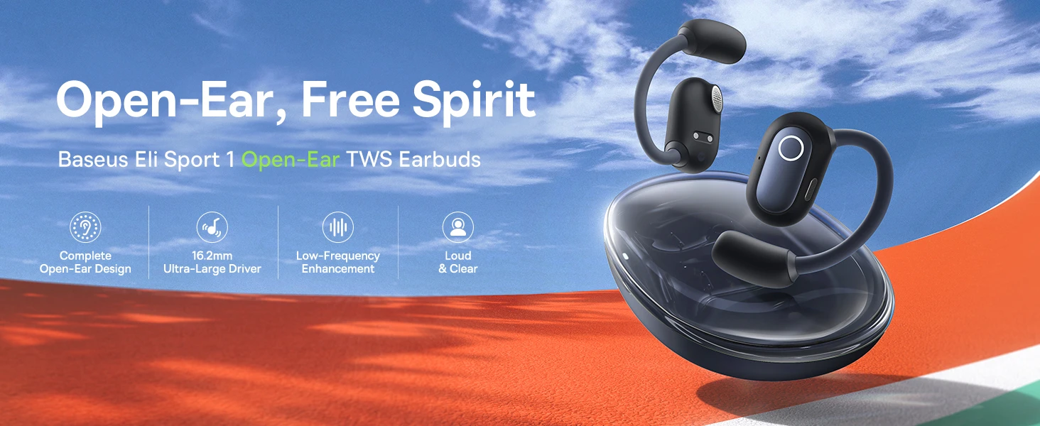 Baseus Belaidės Bluetooth 5.3 ausinės Eli Sport 1 su įkrovimo dėklu, juodos aprašymas - Prekės nuotrauka