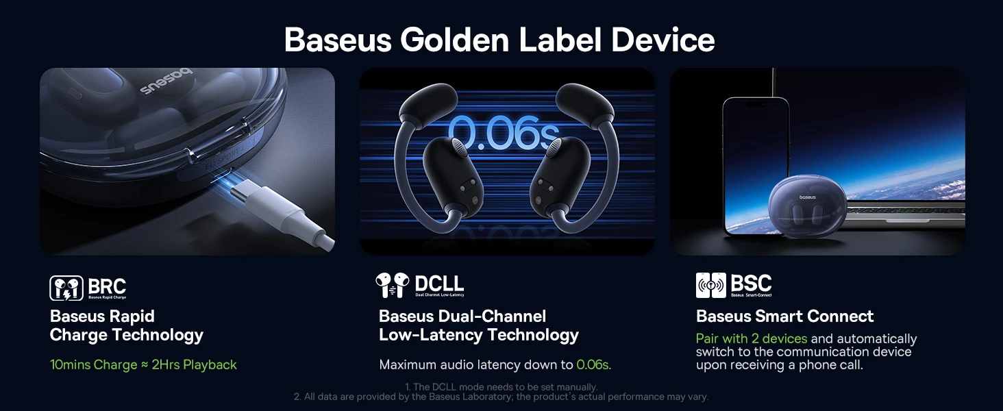 Baseus Belaidės Bluetooth 5.3 ausinės Eli Sport 1 su įkrovimo dėklu, juodos aprašymas - Prekės nuotrauka