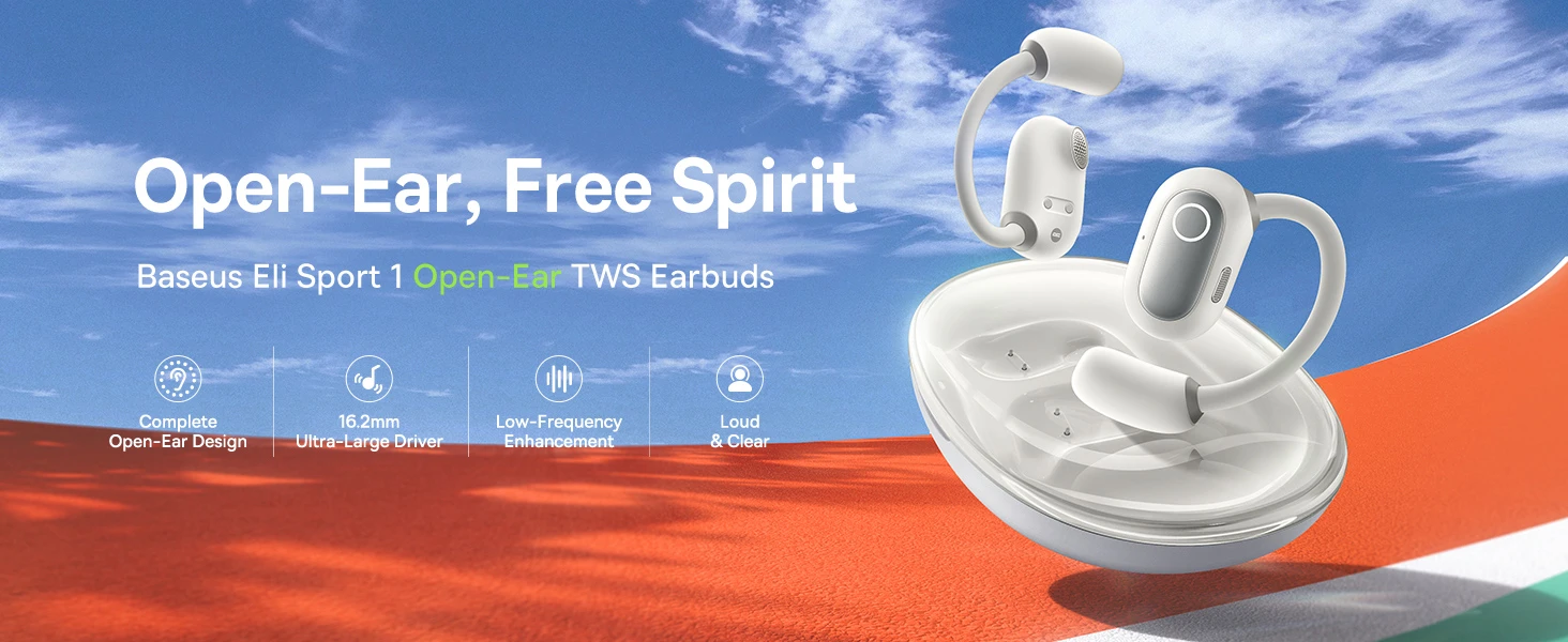 Ausinės Baseus Eli Sport 1 Open-Ear TWS Stellar balta aprašymas - Prekės nuotrauka