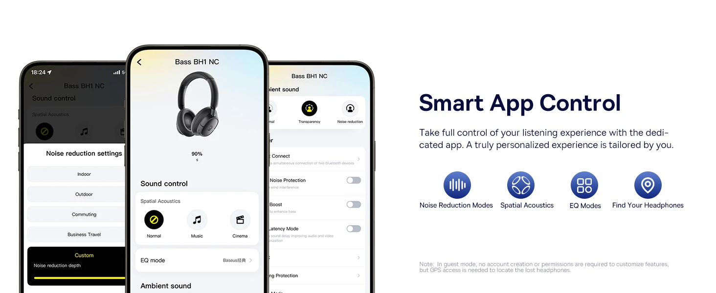Baseus Belaidės Bluetooth 6.0 ausinės Bass BH1 NC su triukšmo slopinimu, baltos aprašymas - Prekės nuotrauka