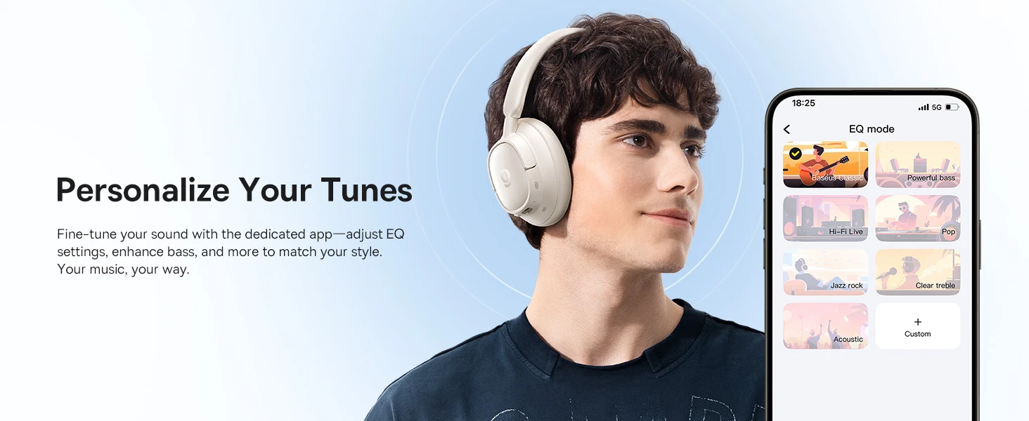 Baseus Belaidės Bluetooth 6.0 ausinės Bass BH1 NC su triukšmo slopinimu, baltos aprašymas - Prekės nuotrauka