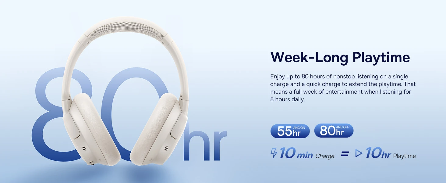 Baseus Belaidės Bluetooth 6.0 ausinės Bass BH1 NC su triukšmo slopinimu, baltos aprašymas - Prekės nuotrauka