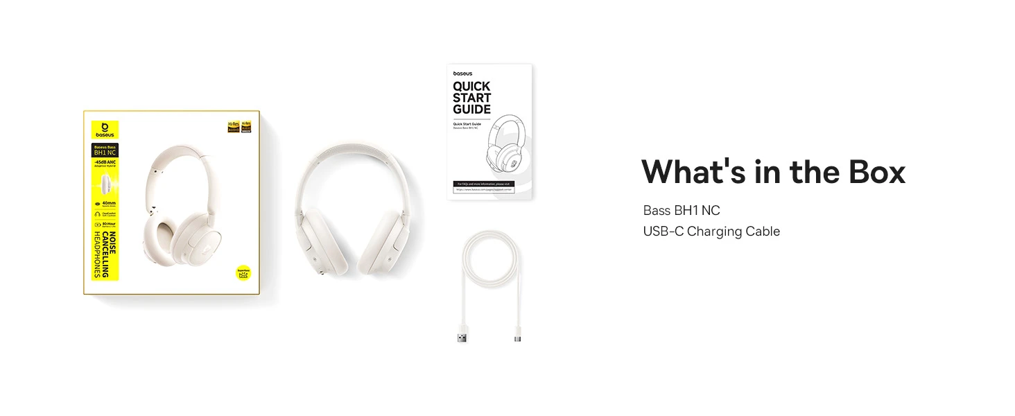 Baseus Belaidės Bluetooth 6.0 ausinės Bass BH1 NC su triukšmo slopinimu, baltos aprašymas - Prekės nuotrauka