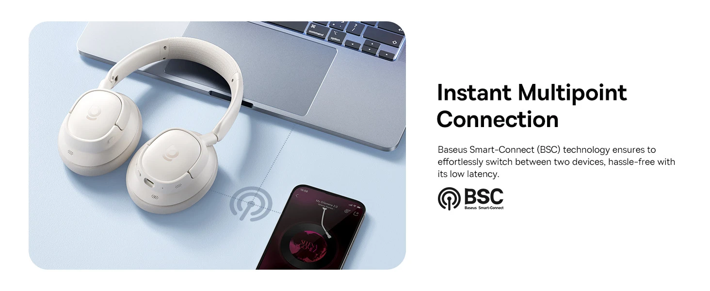 Baseus Belaidės Bluetooth 6.0 ausinės Bass BH1 NC su triukšmo slopinimu, juodos aprašymas - Prekės nuotrauka