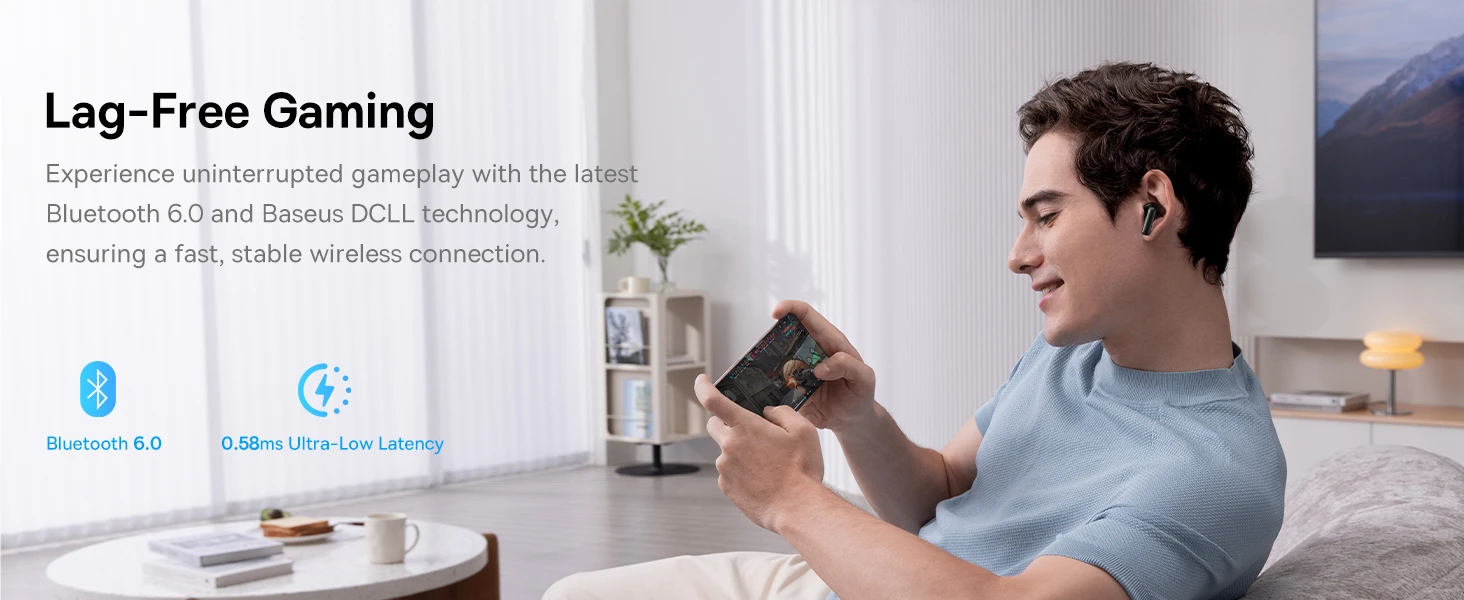 Baseus Belaidės Bluetooth 6.0 ausinės Bass BP1 Pro su triukšmo slopinimu ir įkrovimo dėklu, juodos aprašymas - Prekės nuotrauka