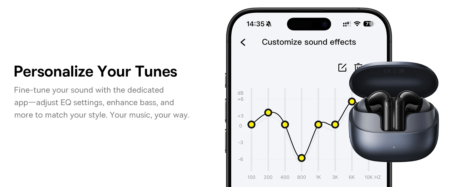 Baseus Belaidės Bluetooth 6.0 ausinės Bass BP1 Pro su triukšmo slopinimu ir įkrovimo dėklu, juodos aprašymas - Prekės nuotrauka