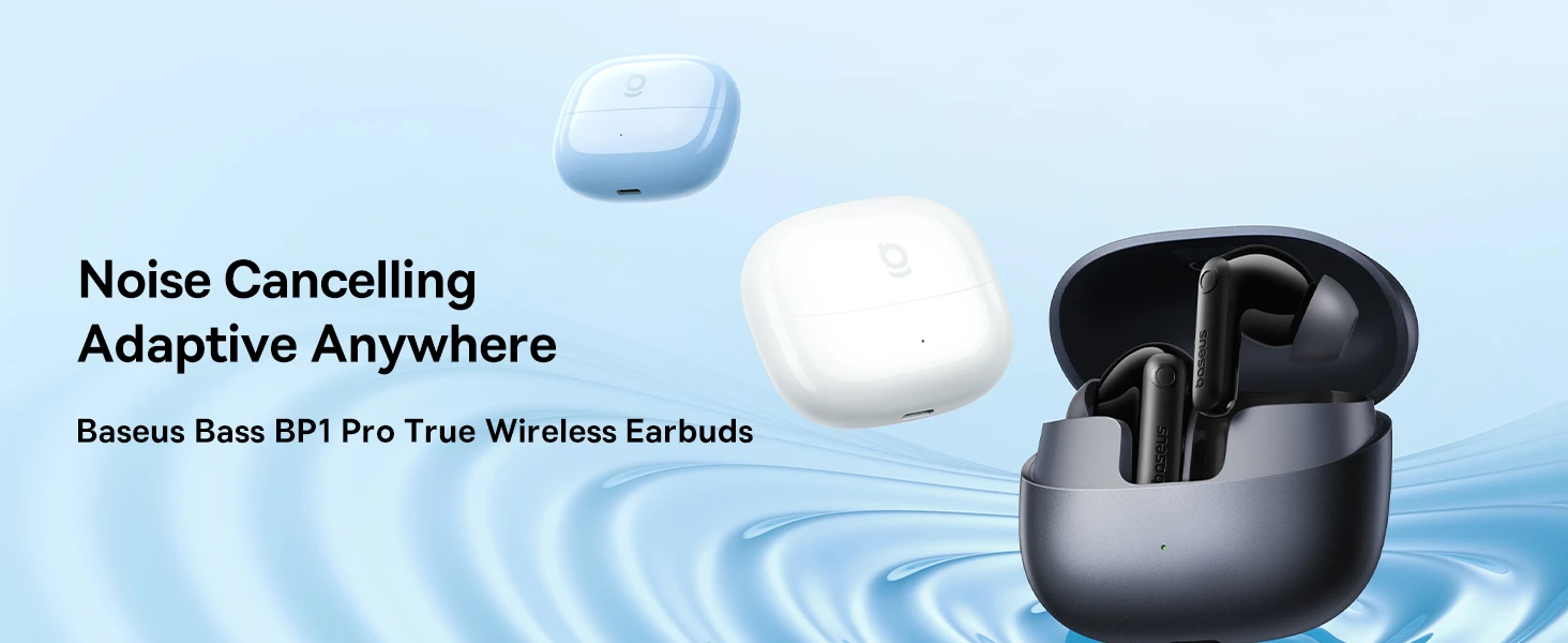 Baseus Belaidės Bluetooth 6.0 ausinės Bass BP1 Pro su triukšmo slopinimu ir įkrovimo dėklu, juodos aprašymas - Prekės nuotrauka
