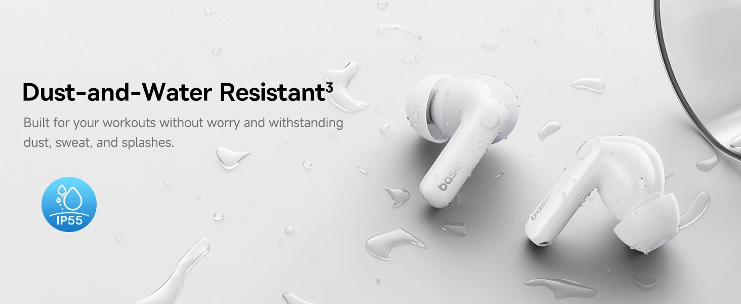 Baseus Belaidės Bluetooth 6.0 ausinės Bass BP1 Pro su triukšmo slopinimu ir įkrovimo dėklu, baltos aprašymas - Prekės nuotrauka